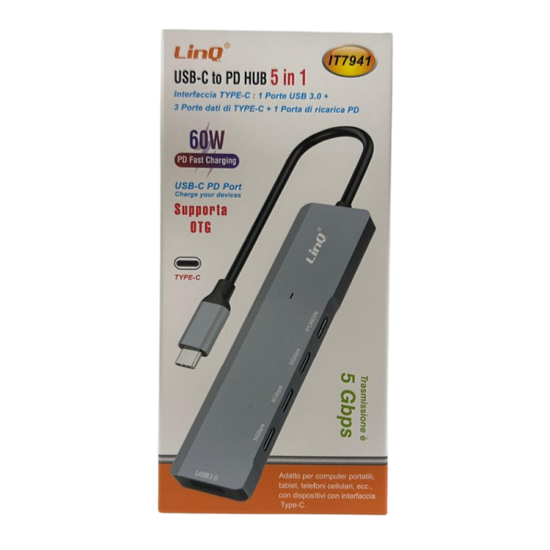 HUB Type-C 5 en 1 - USB 3.0 + USB-C *3 + PD LinQ IT7941 — LinQ · Smarty Paris 18e